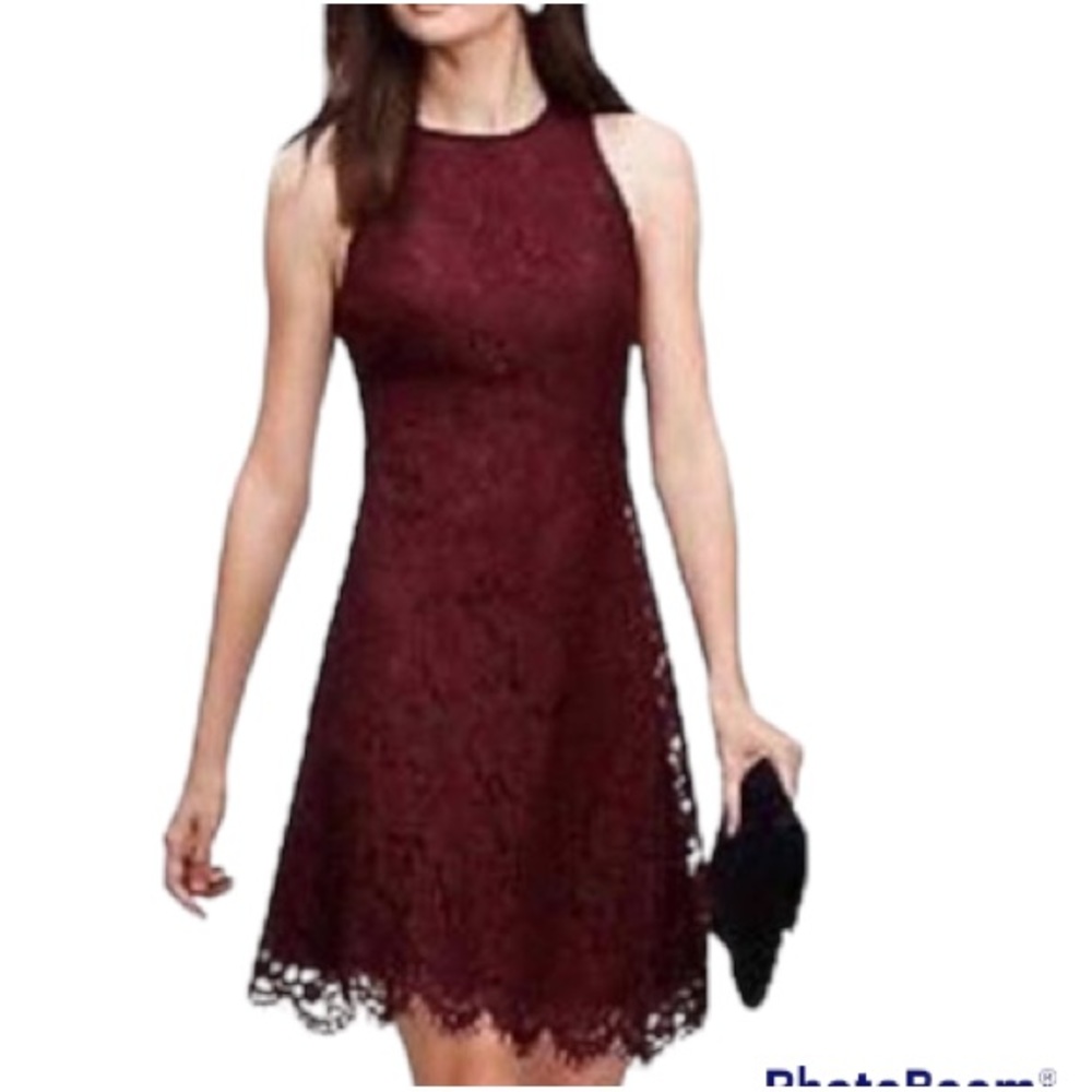 NWT- Ann Taylor Maroon Lace Dress w/ scalloped hemline - Picture 1 of 8